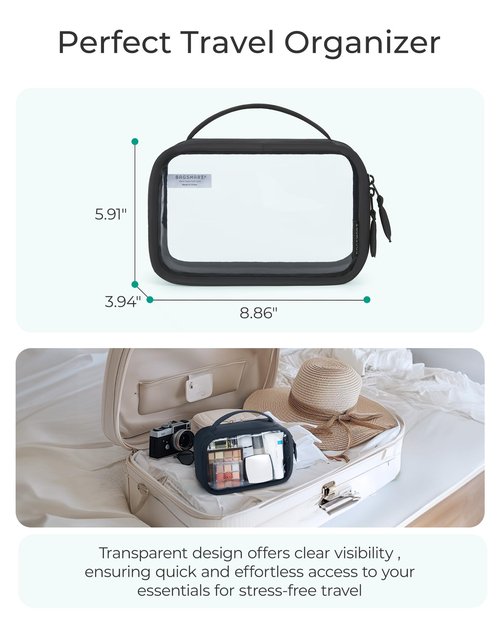 BAGSMART Clear Makeup Bag - TSA Approved Toiletry Bag with Handle Large Opening, Water-Resistant Durable PVC Clear Toiletry Bags for Traveling Travel Essentials (Pink)