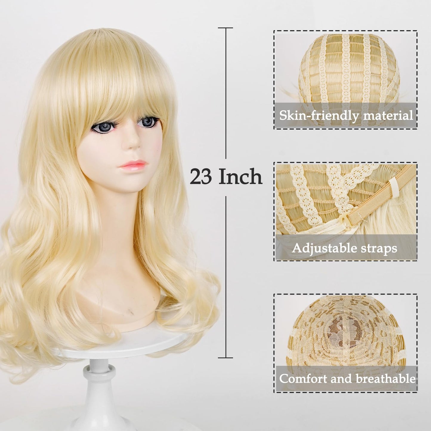 Probeauty Blonde Wig for Kids Girls Golden Long Wavy Cosplay Wigs Halloween Costume Party Fluffy Synthetic Wigs with Wig Caps