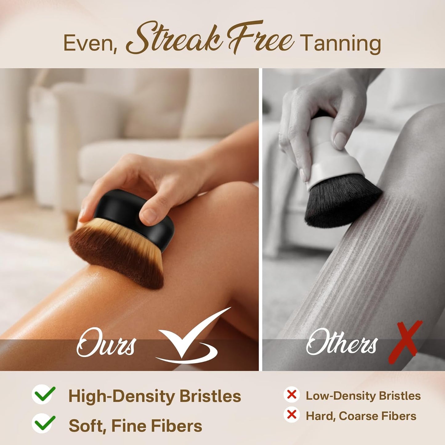Skiennix Kabuki Self Tanner Brush - Large Vegan Body Makeup Brush for Even Coverage, Black