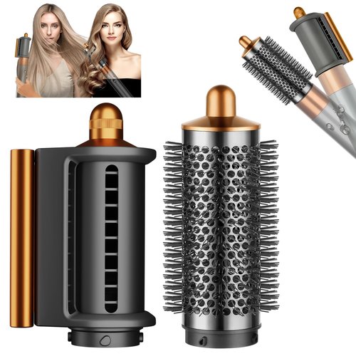 AFDD Round Volumizing Brush and Anti-Flight Flyaway Attachment for Dyson Airwrap Styler HS01/HS05, Hair Smoothing Drying Volumizer Styling Kit Attachment Compatible with Airwrap(Gold)