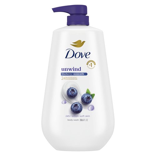 Dove Body Wash with Pump Anti-Stress Blue Chamomile & Oat Milk, for 24hr Lotion-Soft Skin Moisturizing Skin Cleanser with No Sulfates No Parabens 30.6 oz