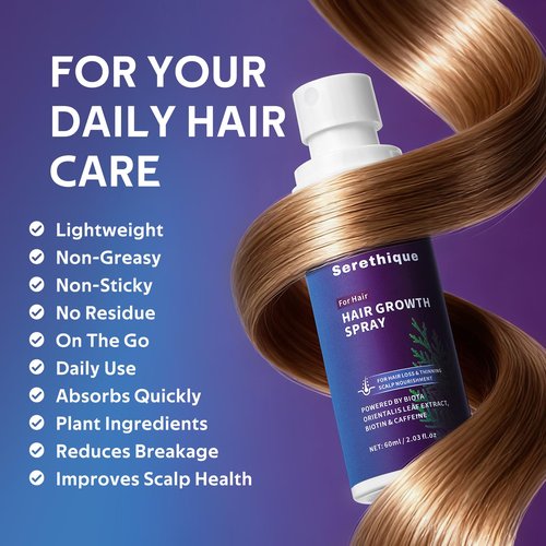 Hair Growth Serum Spray with Rosemary Oil, Biotin & Caffeine, Fast Absorbing Non-Greasy Scalp Serum for Fuller-Looking Hair, Alcohol-Free Nourishing Scalp Spray for Women & Men, 60ml