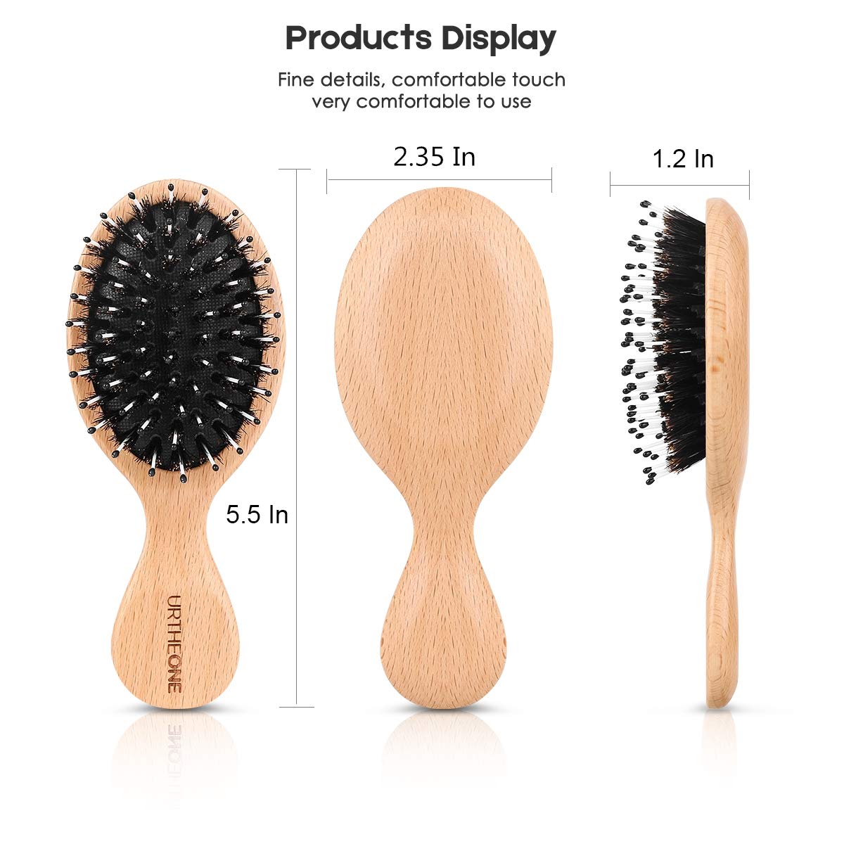 Skiennix Mini Boar Bristle Hair Brush - Detangles & Adds Shine for All Hair Types | Travel-Friendly Design