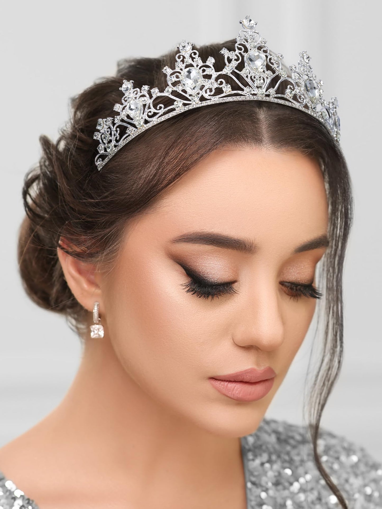 SWEETV Wedding Crowns for Women,Silver Crystal Tiaras and Crowns for Women Girls,Rhinestone Princess Tiara Hair Accessories for Quinceanera Pageant Prom Bridal Wedding Prom Party