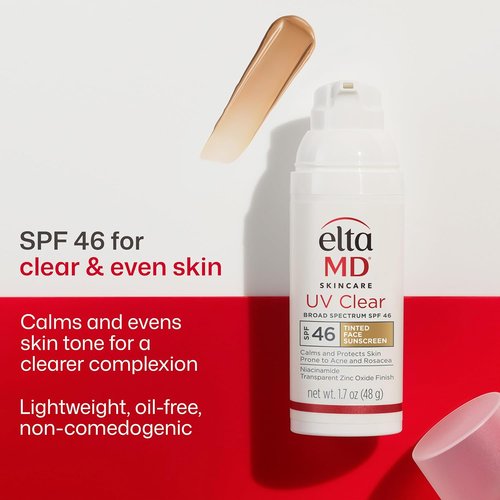 EltaMD UV Clear Tinted Face Sunscreen SPF 46, Oil Free Sunscreen for Sensitive Skin with Zinc Oxide, Dermatologist Recommended