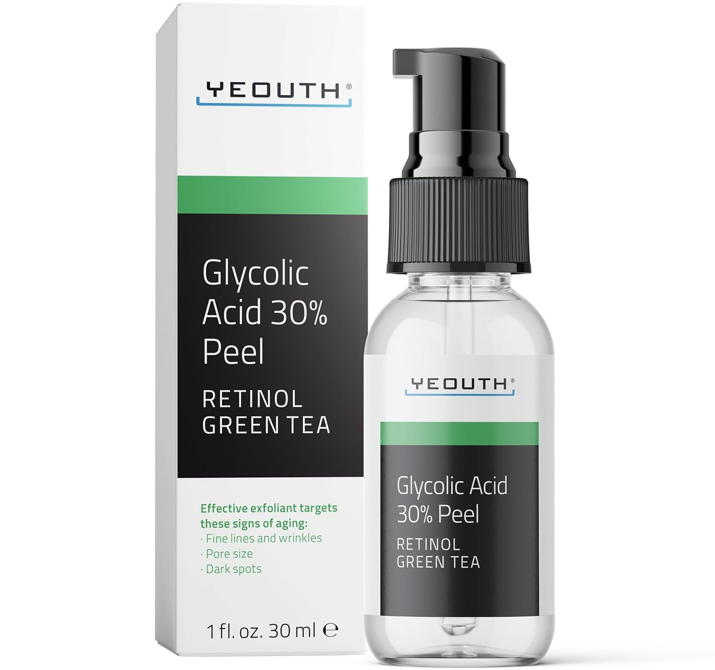 YEOUTH Glycolic Acid Peel - At-Home Chemical Exfoliator with 30% AHA & Retinol for Smooth Skin | 1oz