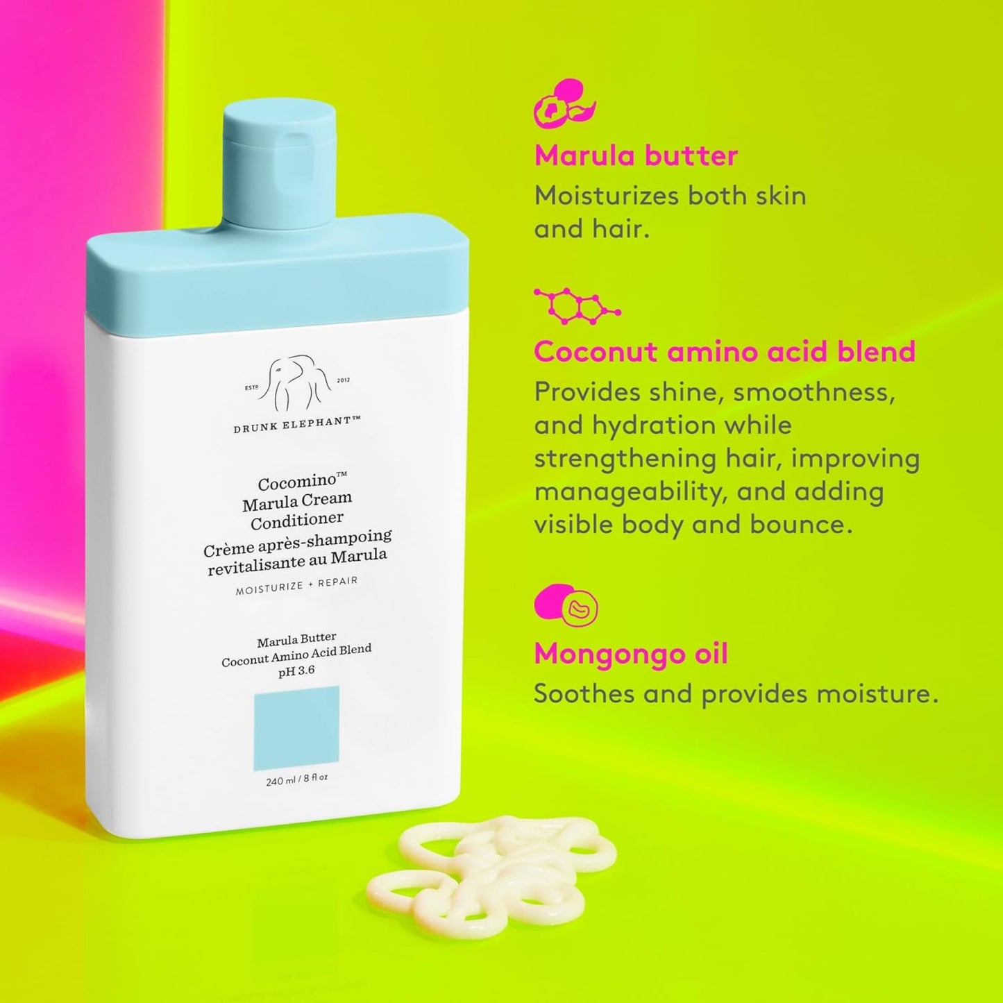 Drunk Elephant Cocomino Marula Cream Conditioner - Sulfate-Free & Cruelty-Free - 240 ml/8 fl oz
