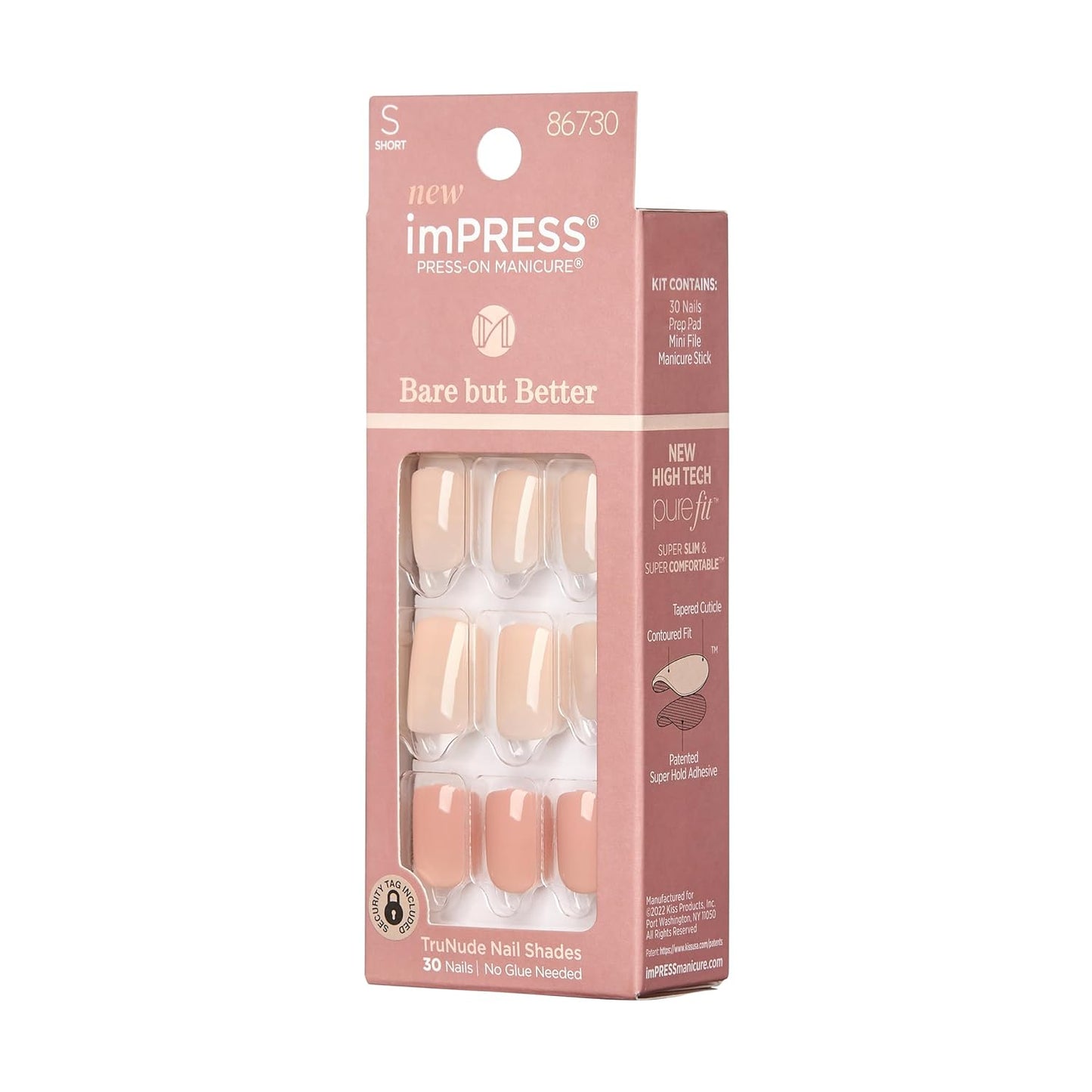 KISS imPRESS No Glue Mani Press On Nails - Simple Pleasure Nude Short Squoval Shape | 30 Nails & Accessories