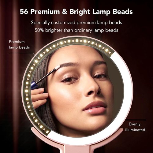 LitBear Travel Makeup Mirror - Rechargeable Double-Sided 10X/1X Magnifying Mirror | Portable Lighted Beauty Mirror with Dimmable Touch Screen (Pink)