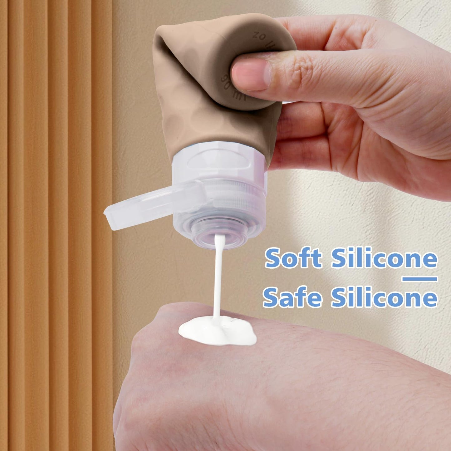 Silevoler Travel Bottles for Toiletries, 4pcs Tsa Approved 3oz Travel Size Containers, BPA Free Leak Proof Premium Silicone Bottles, Refillable Liquid Squeezable Accessories W/Toiletry Bag(Cream)