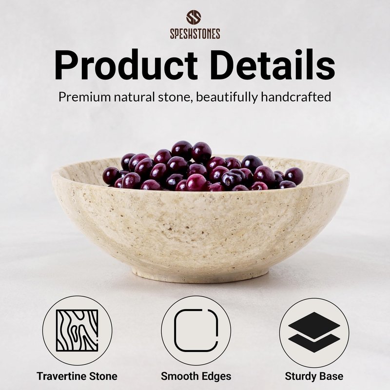 SPESHSTONES Small Travertine Bowl 6 Inch Handmade Small Decorative Candy Bowls For Dining Table Centerpieces & Kitchen Countertop - Key Bowl for Entryway Home Decor