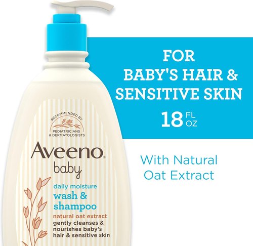 Aveeno Baby Daily Moisture Body Wash & Shampoo - Gentle 2-in-1 Formula with Oat Extract, 18 fl. oz.