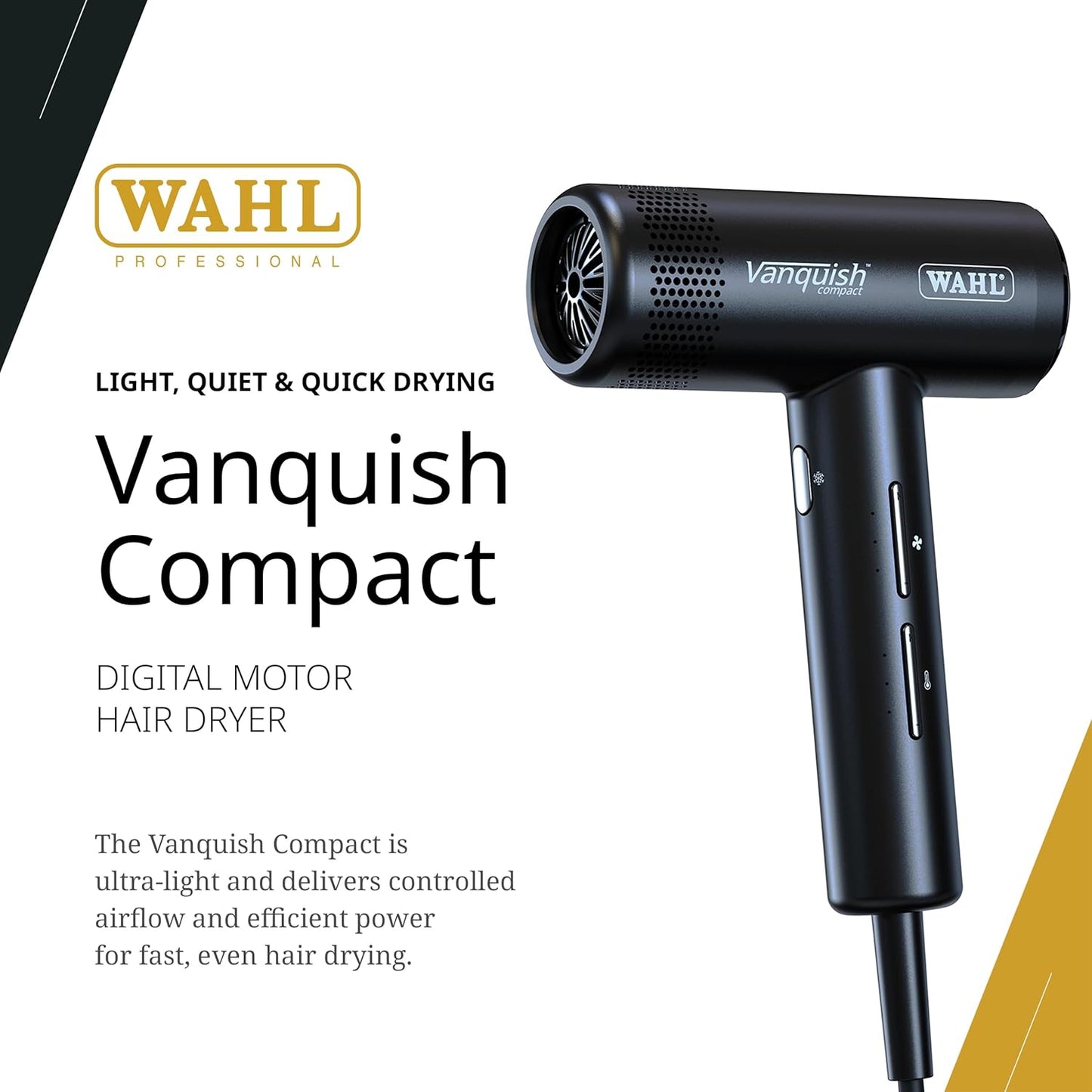 Wahl Professional Hair Dryer - Ultra Lightweight 1600W Corded Design with 3 Heat & Speed Settings | Black