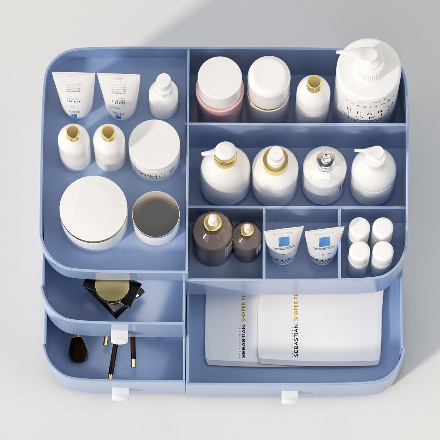 MIUOPUR Makeup Organizer for Vanity, Large Capacity Desk Organizer with Drawers for Cosmetics, Lipsticks, Jewelry, Nail Care, Skincare, Ideal for Bedroom and Bathroom Countertops - Large Blue