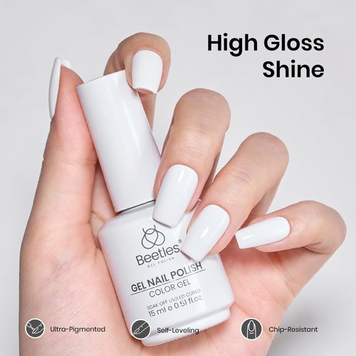 Beetles White Gel Nail Polish - 15ML Full Size French UV Nail Polish Soak Off Nail Art Manicure Salon DIY Design Home Snowdrop Gift for Woman Colorful Bottle Gel