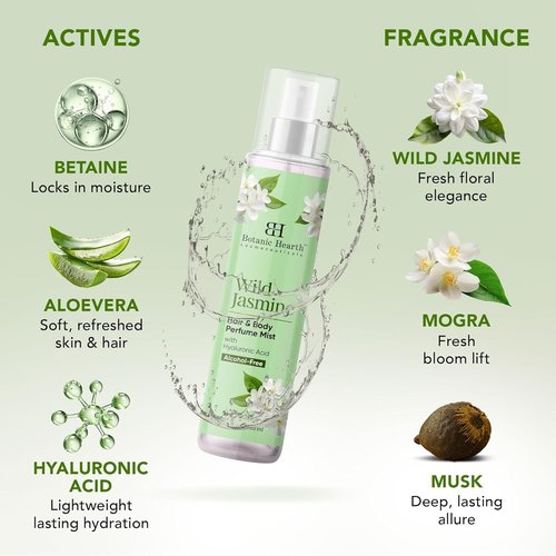 Botanic Hearth Jasmine Hair Perfume - Long-Lasting Alcohol-Free Body Mist for All-Day Freshness | 3.4 Fl Oz