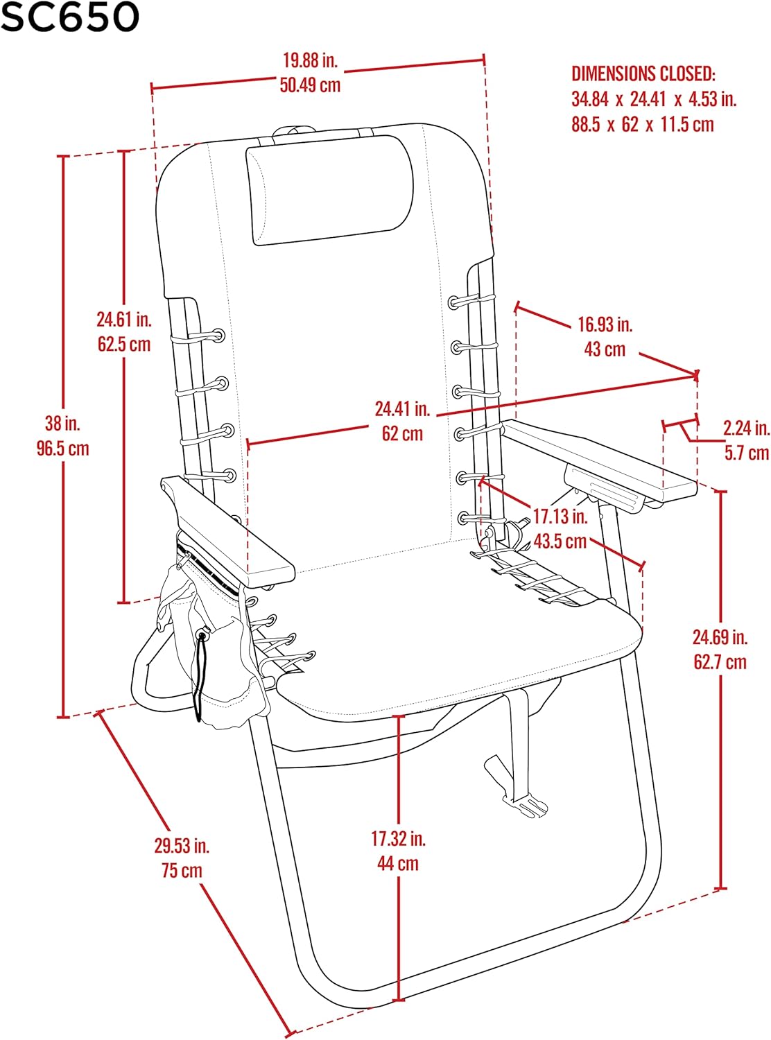 Tommy Bahama Folding Beach Chair - Hi-Boy 17" Seat Height with 4-Position Lace-Up Suspension