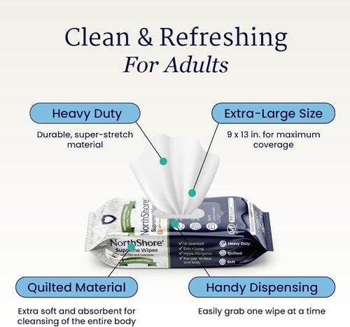 NorthShore Supreme Heavy-Duty Quilted Wipes - X-Large 9 x 13 in. | 50 Count, 3-Pack
