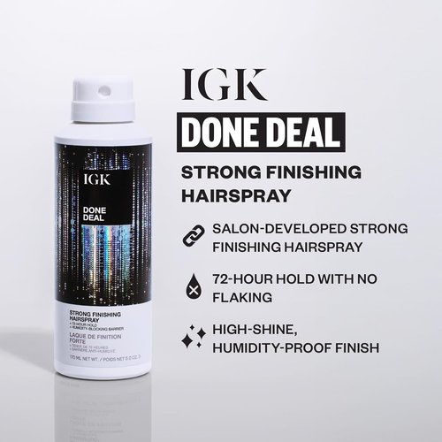 IGK Done Deal Hairspray - Strong Hold Finishing Spray for All Hair Types, Humidity-Resistant, 5 oz