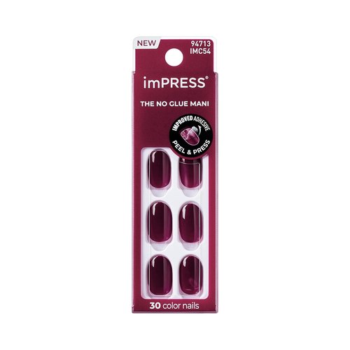 Impress Color Press On Nails - Solid Burgundy 'Over You' | Short Oval, Chip-Proof & Smudge-Proof, 30 Nails Set