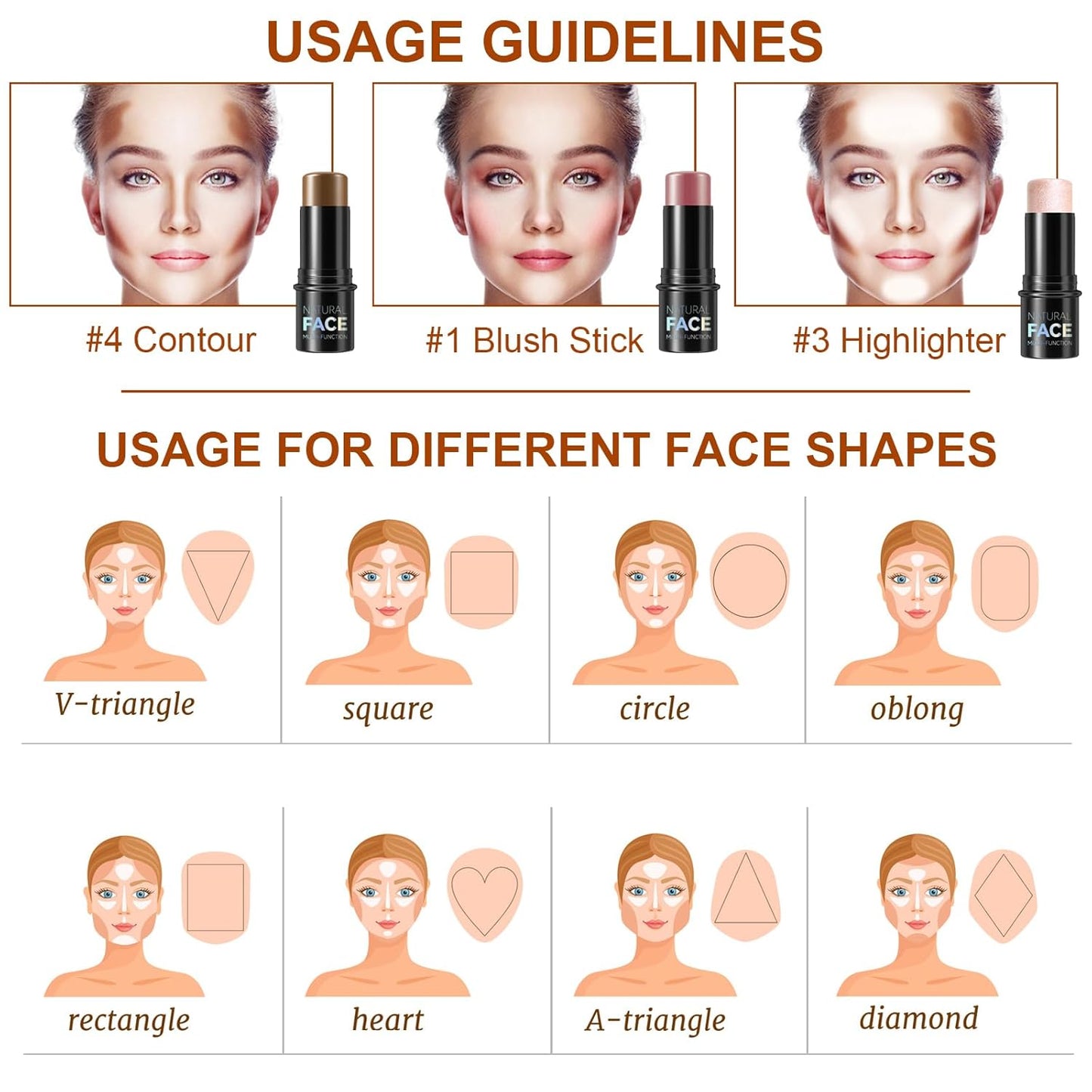 Lezero 3Pcs Contour Stick Makeup Kit, Shades with Highlighter, Blush and Bronzer Stick for Sculpt the Face and All Skin Type, Long Lasting, Smooth, Dewy & Matte Finish, LIGHT