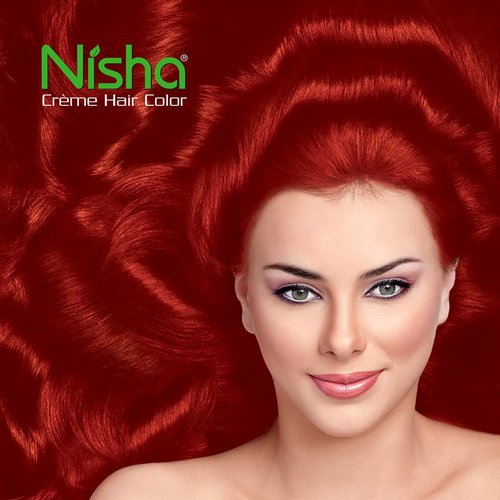 Nisha Creme Permanent Hair Dye - 100% Gray Coverage | Rich Flame Red Color Kit, 40g / 1.41oz