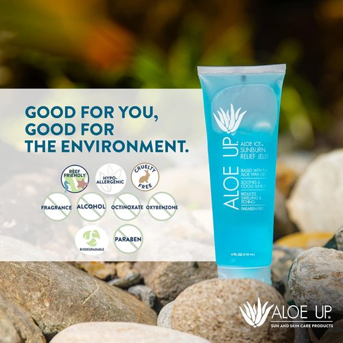 ALOE UP Aloe Vera Gel - Cooling Sunburn Relief for Face & Body | 96.6% Pure, Alcohol & Fragrance Free, 4 Oz