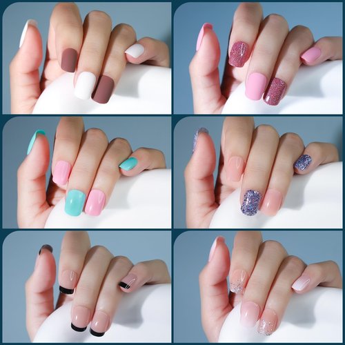 FANDAMEI Press on Nails, 24 Colors 576PCS Press on Nails Short Square Matte Glossy. Glitter Nails Short Round. Natural Fit Lightweight Fake Nails Natural for Nail Art