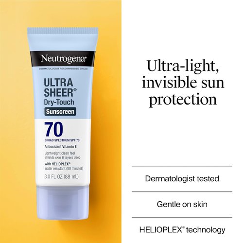 Neutrogena Ultra Sheer Sunscreen Lotion SPF 70 - Water Resistant, Oil-Free, Travel Size 3 Fl Oz