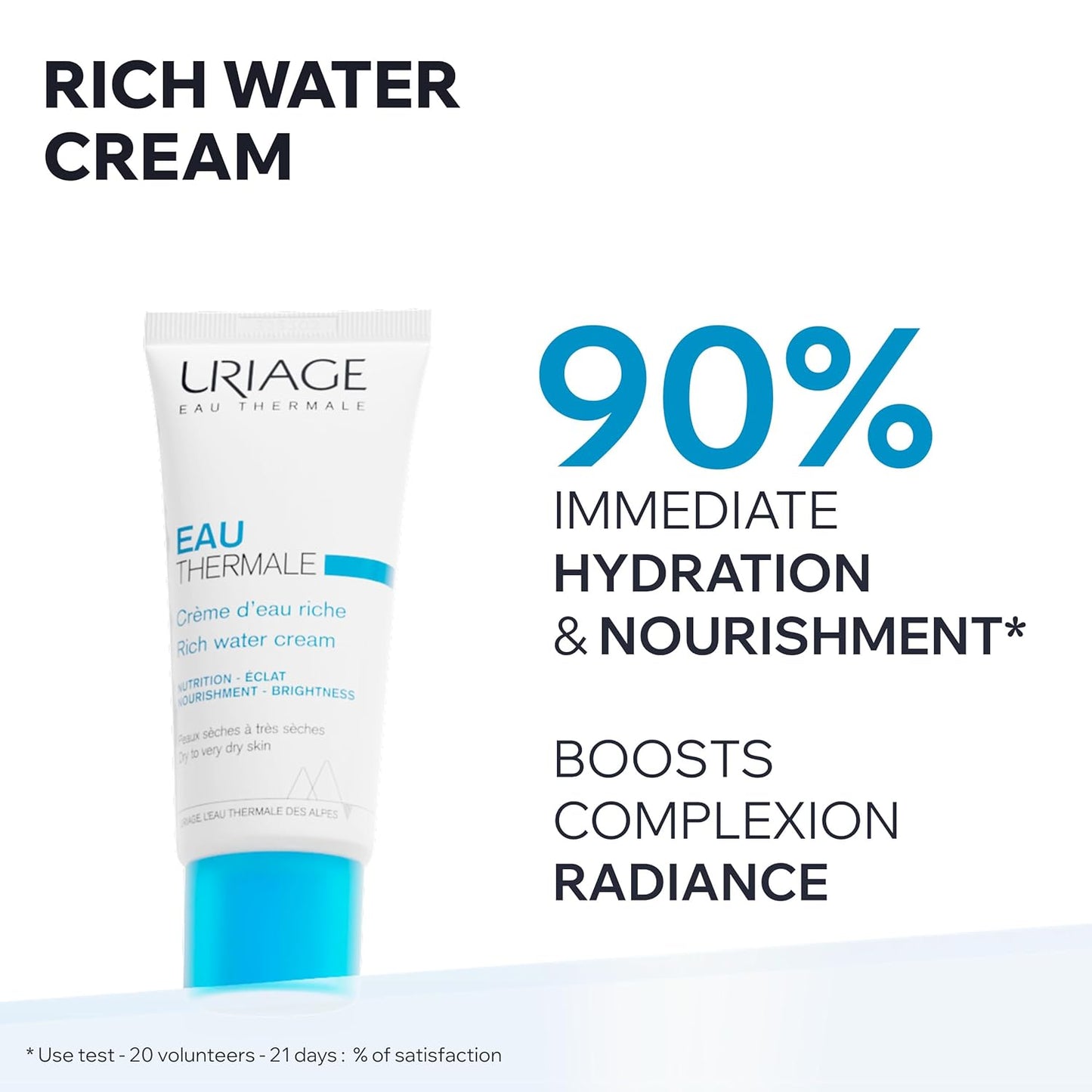 Uriage Rich Water Cream - Moisturizing Face Cream with Hyaluronic Acid for 24H Hydration & Radiance