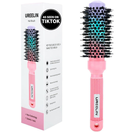 UREELIN Round Brush - 1.3 Inch Nano Thermal Ceramic & Ionic Hair Brush with Boar Bristles for Volumizing & Smooth Styling