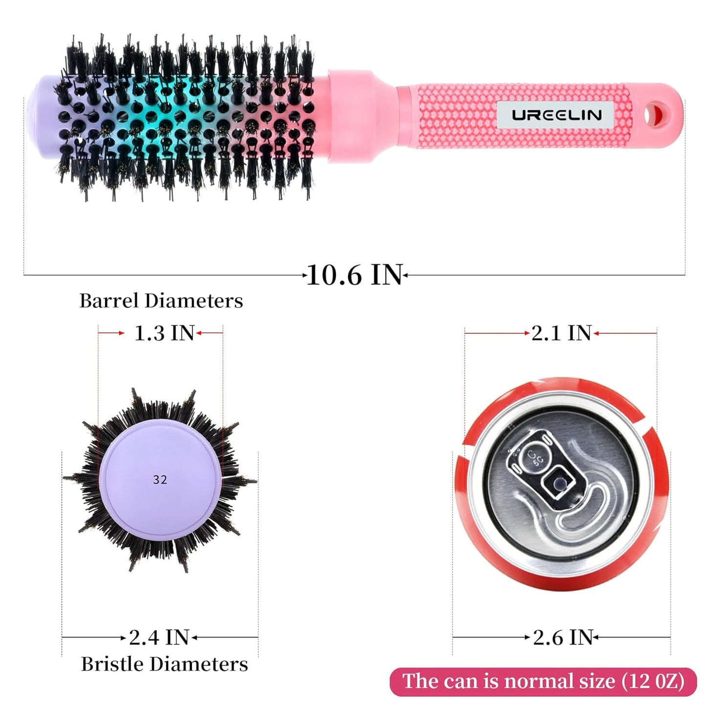 UREELIN Round Brush - 1.3 Inch Nano Thermal Ceramic & Ionic Hair Brush with Boar Bristles for Volumizing & Smooth Styling
