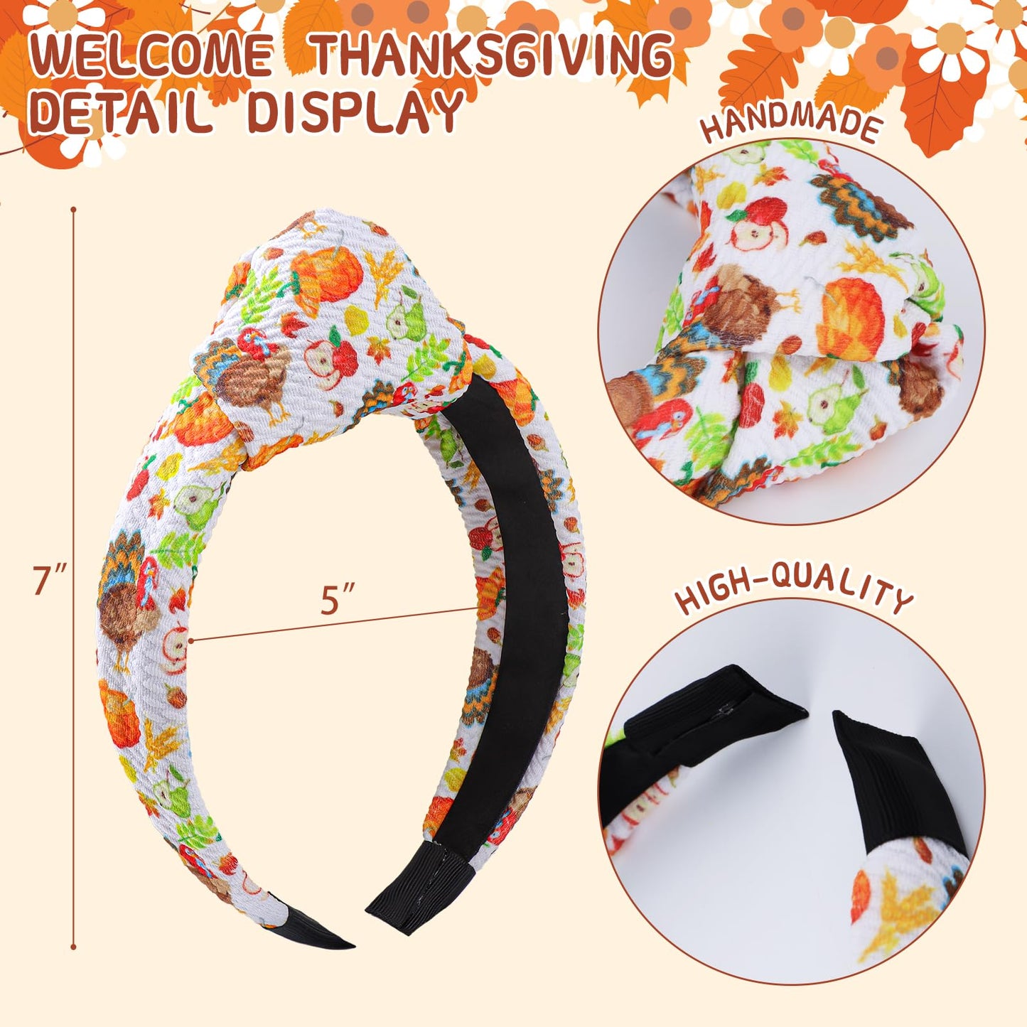 YanJie Thanksgiving Turkey Headbands for Women Girls Fall Headbands Maple Leaves Pumpkin Acorn Harvest Hair Hoop for Autumn Thanksgiving Party Gift Accessories 3 Pcs