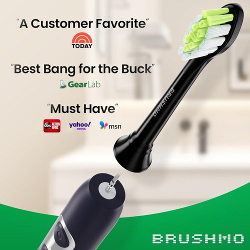 Brushmo Replacement Toothbrush Heads - Compatible with Philips Sonicare DiamondClean HX6062/65 - Black, 8 Pack