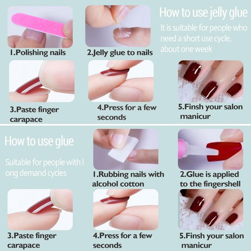 WAFOLOZE Pink Gel Press On Nails Square - Short Fake Nails With Glue, 16 Sizes, 32Pcs Reusable Soft Artificial Tips Kit