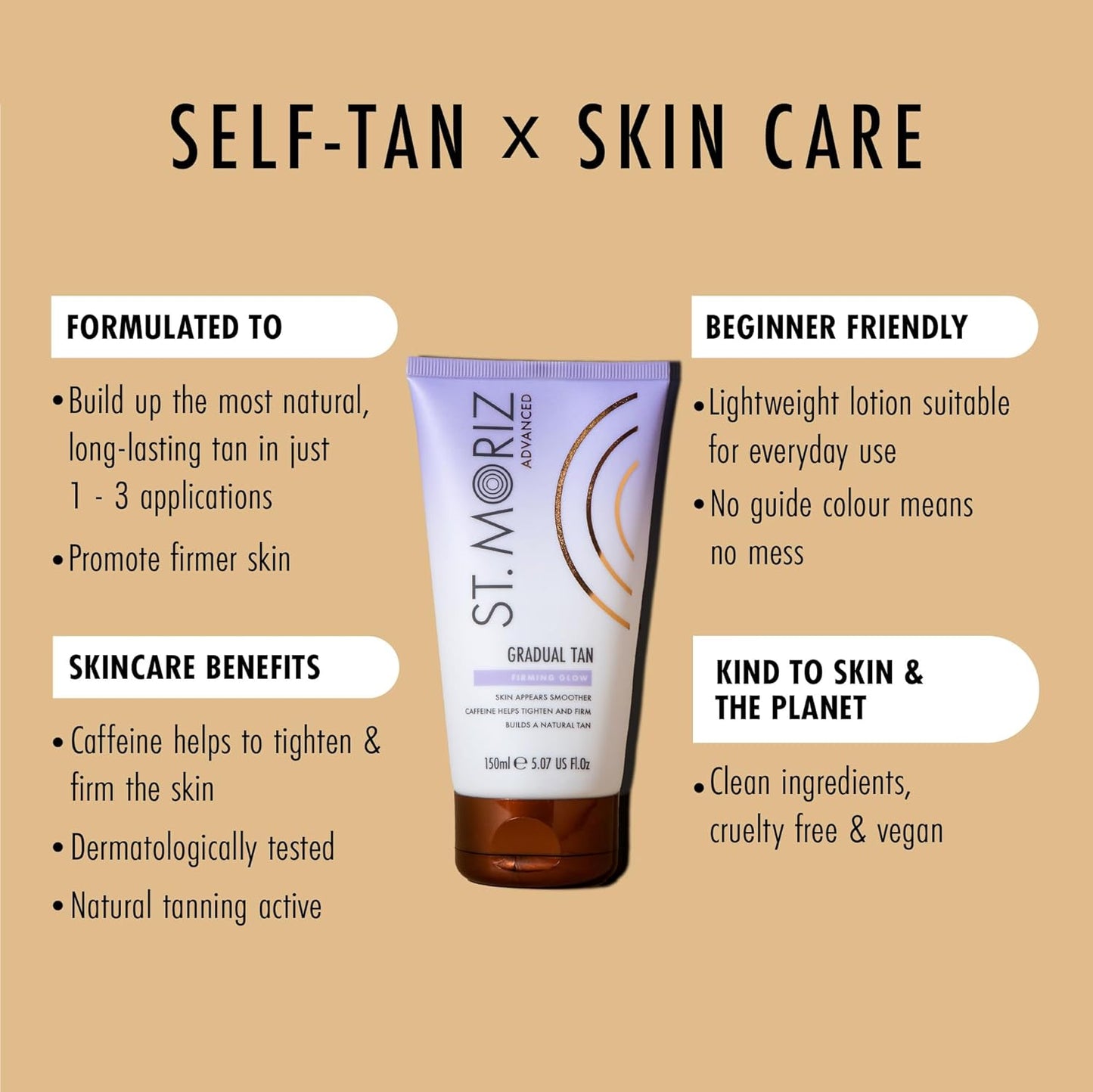 St. Moriz Advanced Firming Gradual Self Tanner - Hydrating Tan Moisturizer with Caffeine for Smoother Skin | 150ml Vegan Formula