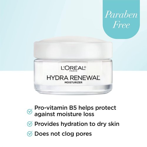 L'Oreal Paris Hydra-Renewal Face Moisturizer - Pro-Vitamin B5 for Dry Sensitive Skin | 1.7 Oz All-Day Hydration