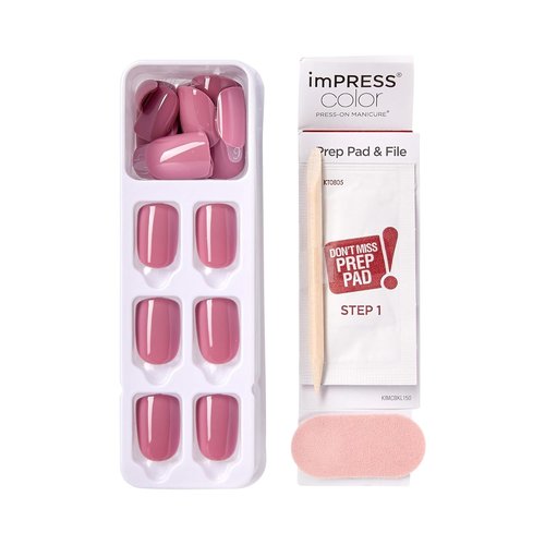 KISS imPRESS Press-On Nails - No Glue 'Petal Pink' Short Squoval Shape | 30 Nails + Accessories Included
