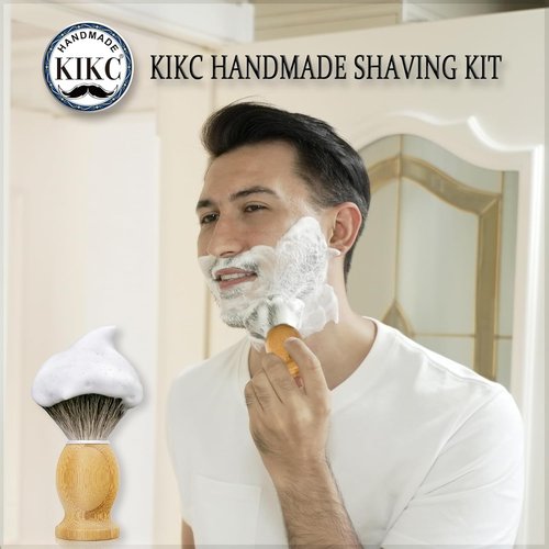 KIKC Handcrafted Badger Shaving Brush - Comfortable Bamboo Handle & Soft Bristles | Perfect Gift for Bearded Men