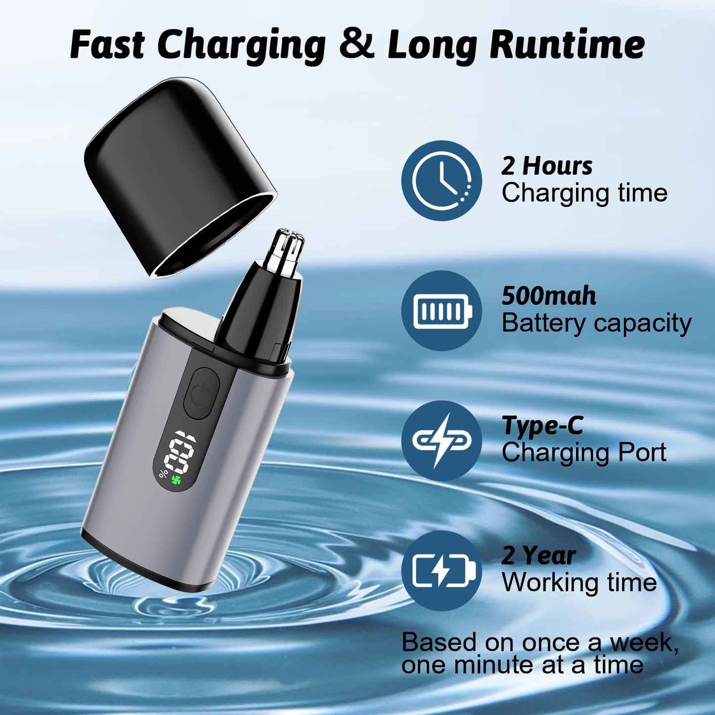Ssoiew Nose Hair Trimmer for Men, Ear and Nose Trimmer for Men with Fast Charging Built-in Battery, Portable Nose Hair Trimmer for Women，LCD，Dual Edge Blade，High Speed 12000 RPM Motor