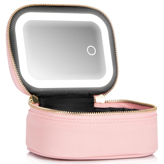 Extrei Gent Small Makeup Bag Travel Train Case with Mirror and Light Mini Travel Makeup Train Case Cosmetic Organizer 3 Adjustable Brightness Toiletry Bag Portable Artist Storage