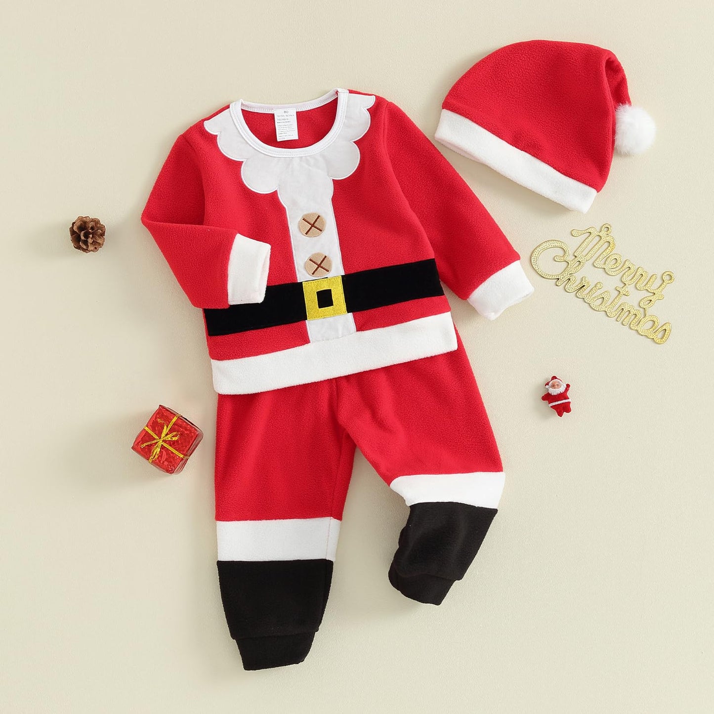 Emmababy Santa Costume Infant Baby Boy Velvet Outfit Toddler Girls Christmas Outfit Button Down Plush Jacket Coat Pants Hat(Santa Costume,4-5 Years)