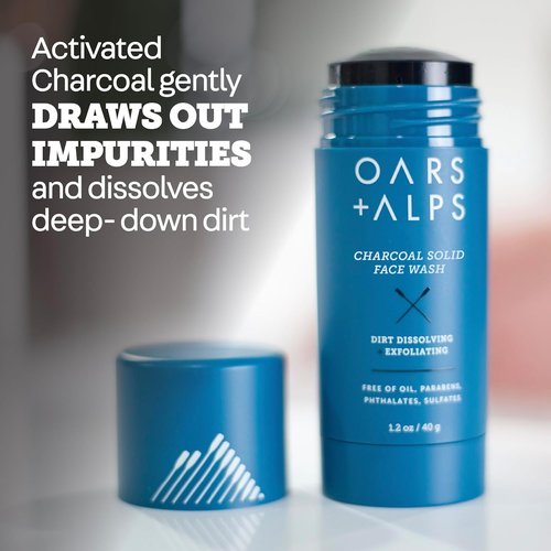 Oars + Alps Exfoliating Face Wash Stick - 2-in-1 Cleanser & Exfoliant with Activated Charcoal | Travel Size 1.2 Oz