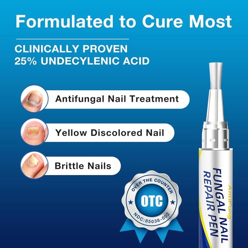 AntiFung Pen by Toenail Fungus Treatment - Extra Strength with 25% Undecylenic Acid - 3-Pack for Effective Nail Repair