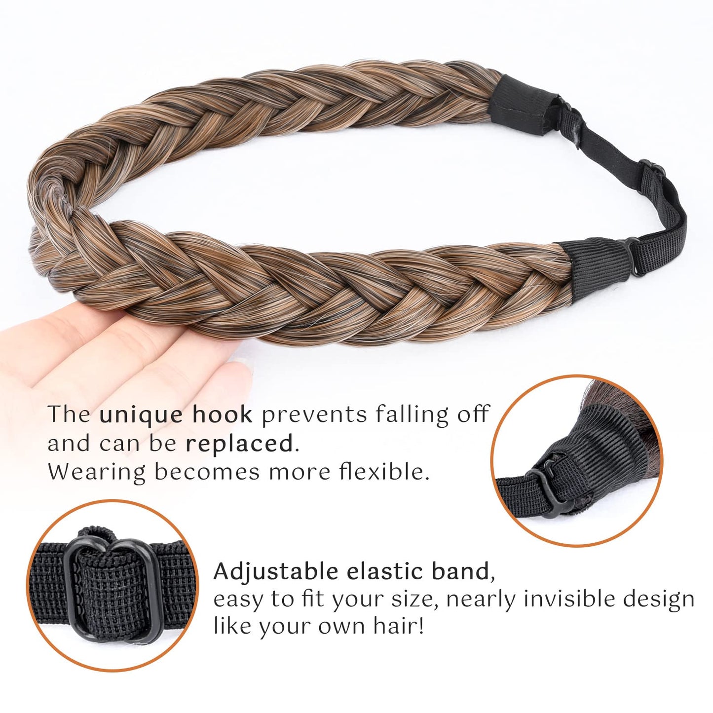 DIGUAN Synthetic Hair Braided Headband Wide Plaited Braids Hairpiece Women Girl Beauty accessory, 55g (Dark Golden Blonde)