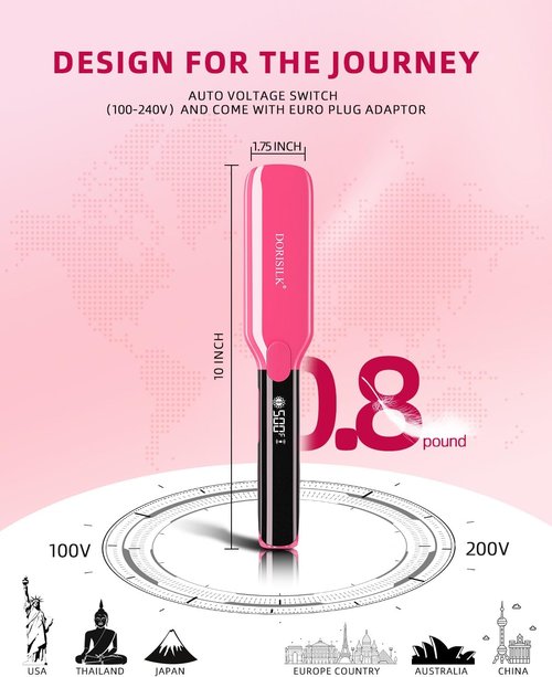 DORISILK 2-in-1 Hair Straightener & Curler - 1.75 Inch Ceramic Flat Iron for Frizz-Free Shine | Hot Pink