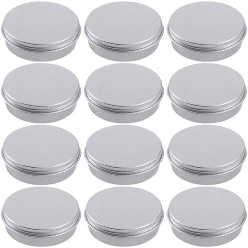2 Ounce Aluminum Tin Jar Refillable Containers 60 ml Aluminum Screw Lid Round Tin Container Bottle for Cosmetic,Lip Balm, Cream, 12 Pack.