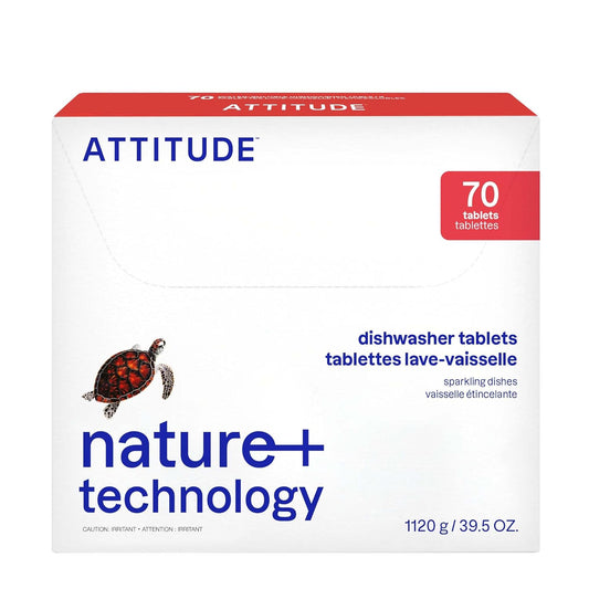 ATTITUDE Dishwasher Pods - Plant-Based Vegan Detergent Tablets | Phosphate-Free, Unscented, 70 Count