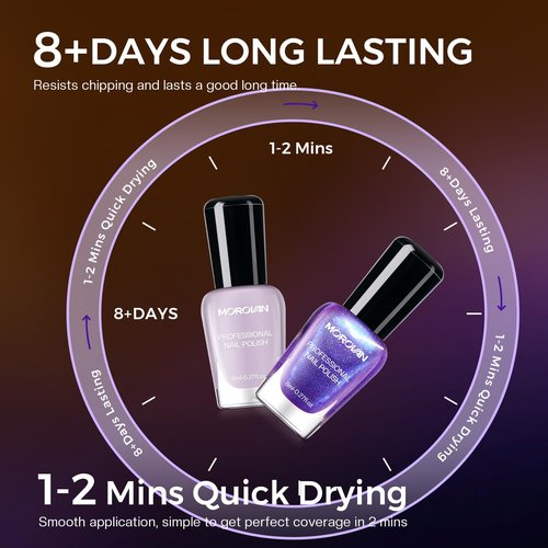 Morovan Purple Nail Polish Set: Brown Nude Glitter Nail Polish Kit Dark Purple Sparkle Shimmer Regular Air Quick Dry Fingernail Polish Pack for Women 2025 Nail Art Design Gift Holiday Party