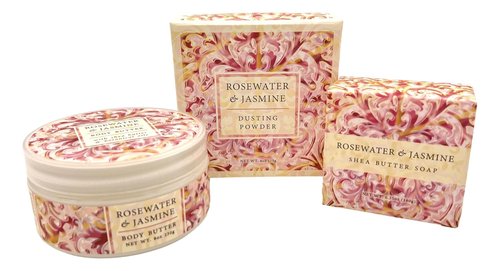 Greenwich Bay Rosewater Jasmine Beauty Gift Set - Body Butter, Spa Soap & Dusting Powder (3 Pieces)